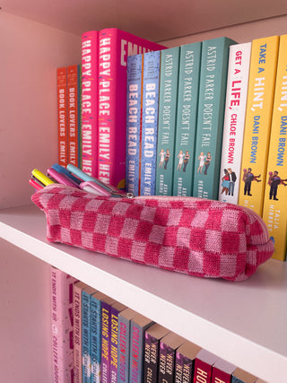 Pink Checker Pencil Bag